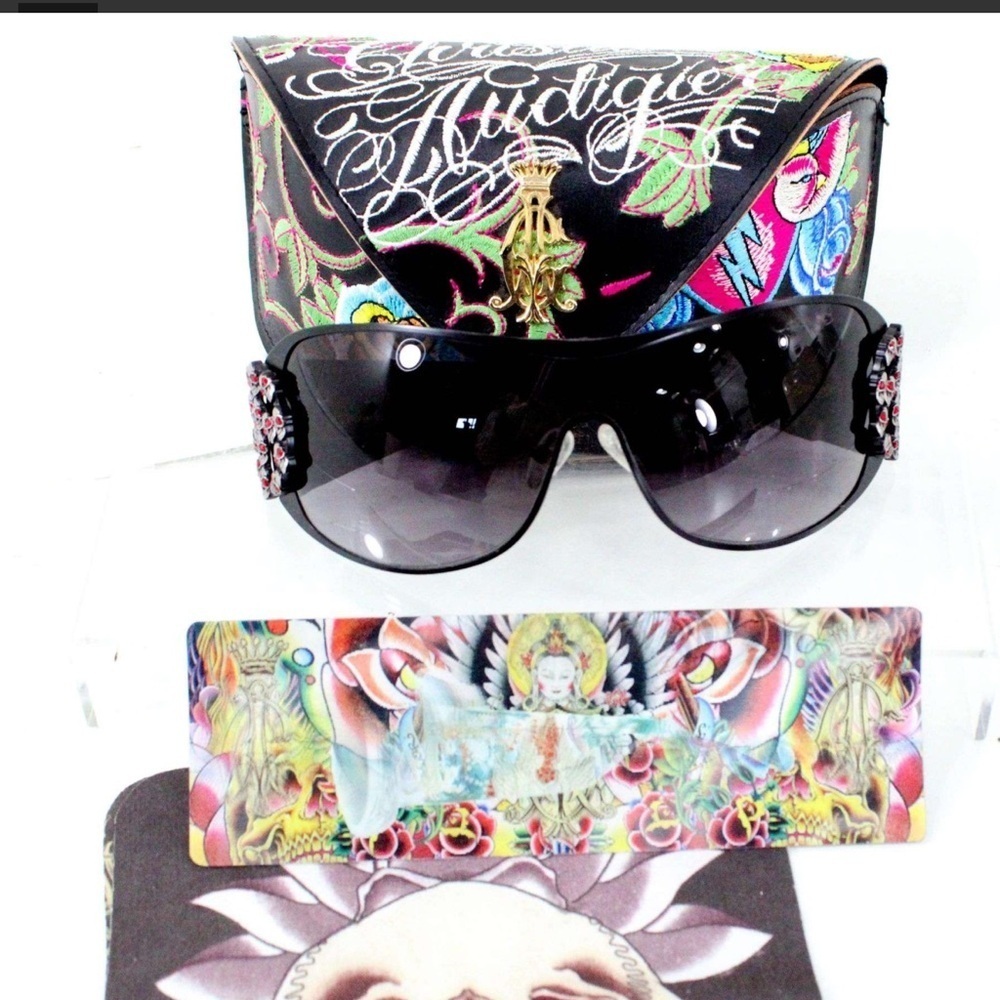 Ed Hardy EHS038 Black 125 Sunglasses with Case & More.